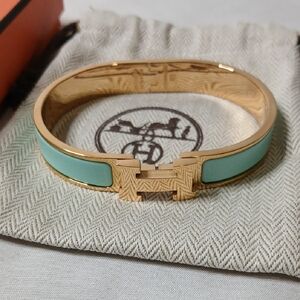 Hermes Gold and Mint Green Clic H Bracelet